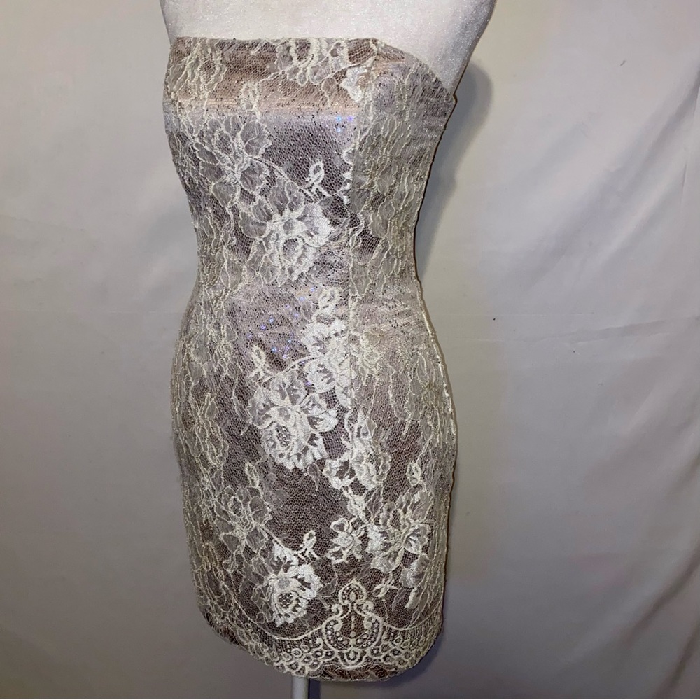 Jessica McClintock White Beaded Cocktail Mini Dress - Picture 3 of 9